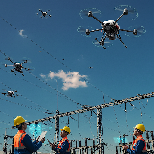 Drones sobrevoando a linha de transmissão 2